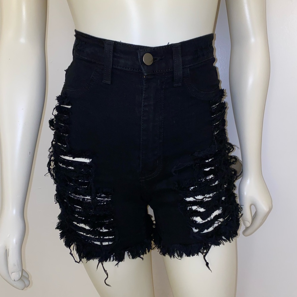 Fashion Nova Black High Waist Distressed Shorts